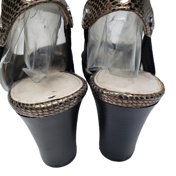 Dana Buchman | Black Fabric Retro Open Toe Block Heel Sling Back Heels Women's 6 - Picture 3 of 13